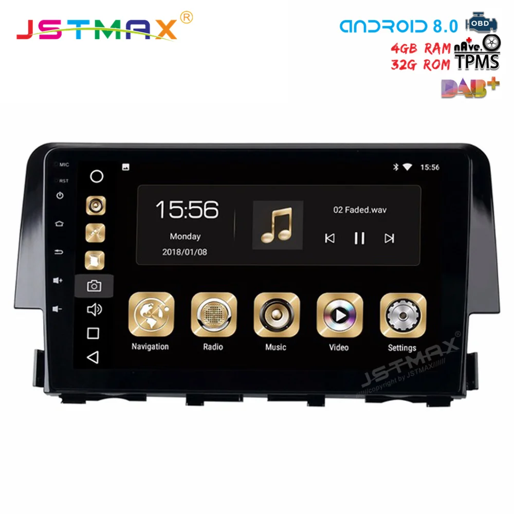 JSTMAX 10 2 &quotAndroid 8 0 Автомобильный GPS радио плеер для Honda Civic 2015 2016 с восьмиядерным 4 Гб +