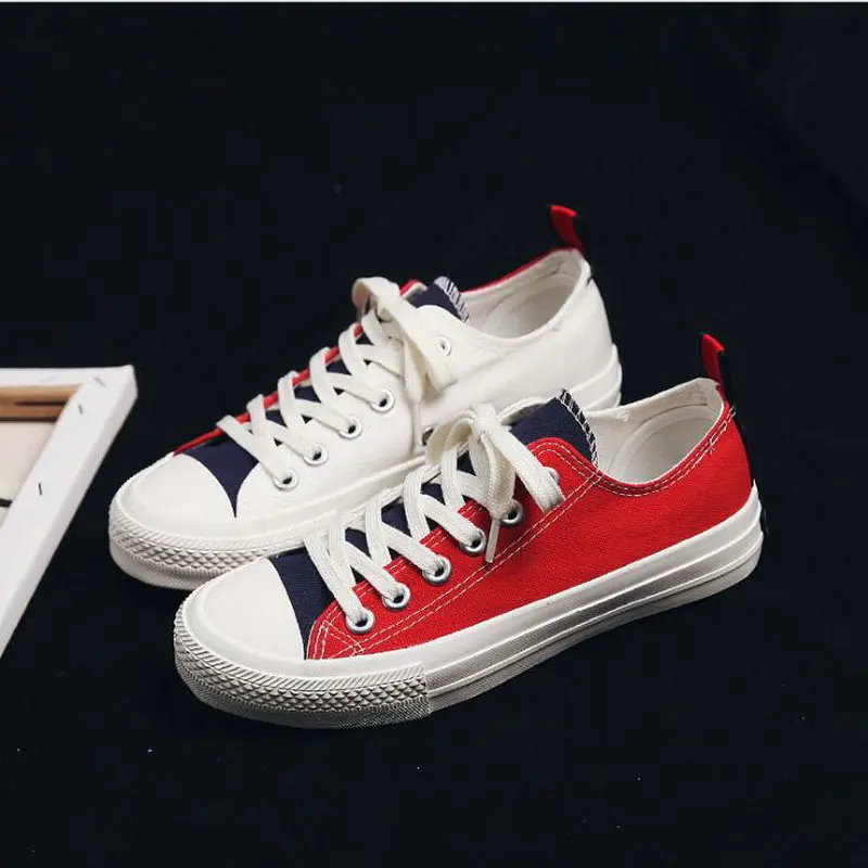 Женские холщовые кроссовки Вулканизированная подошва низкая лоскутные