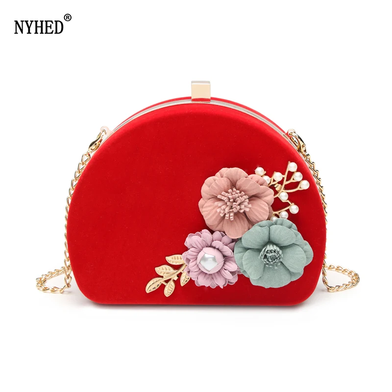 

NYHED Evening Bag Women Flower Chains Handbag For Female 2019 Wedding Party Pouch Shoulder Bags