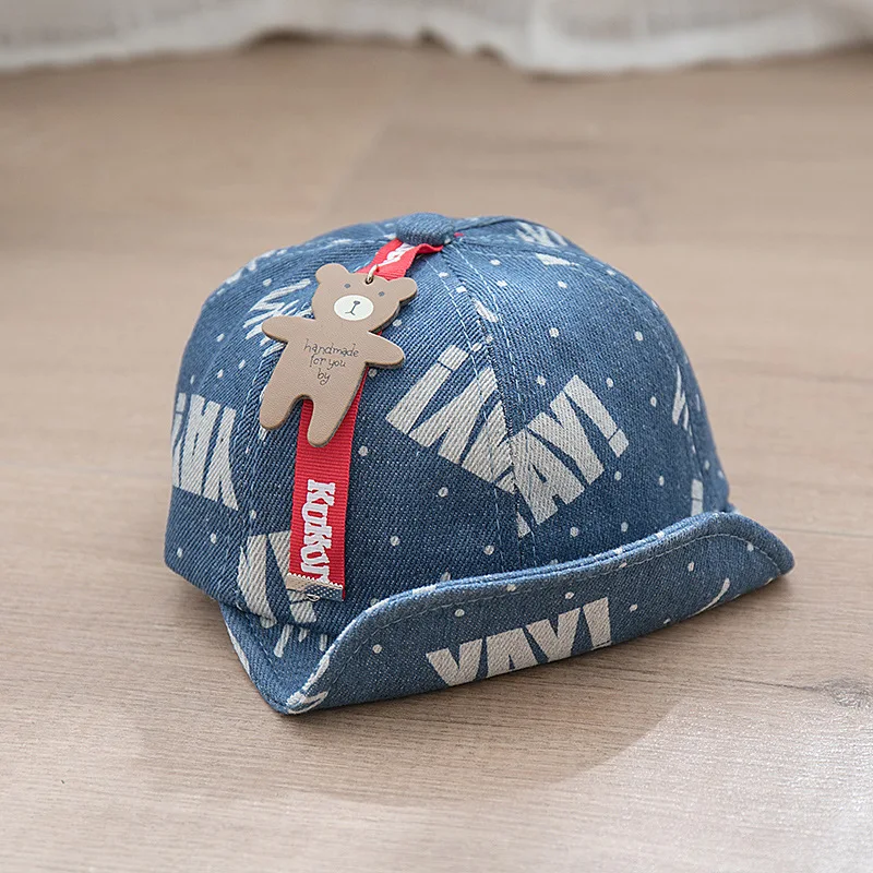 Fashion Denim Baby Caps Letter Cowboy Boys Retro Print Toddler Hat With Bear Spring Summer Soft Clothing | Детская одежда и обувь