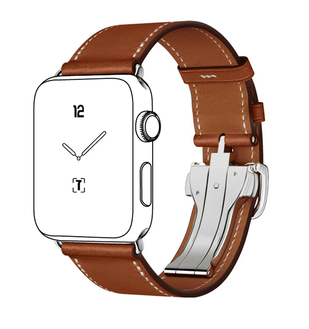 Раскладная Пряжка Одноместный тур ремешок для Apple Watch Series 3 2 1 iwatch ремень кожаный
