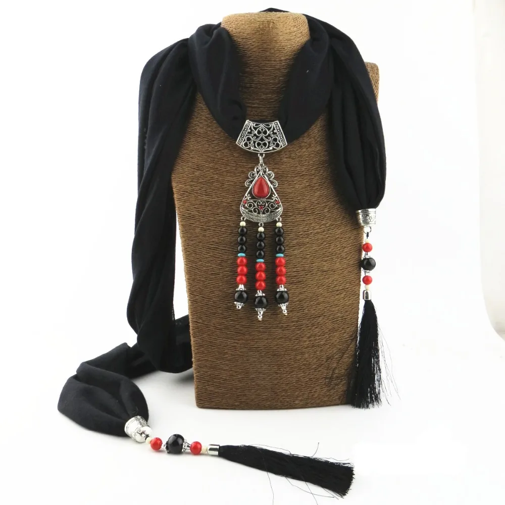 Женский шарф-ожерелье из полиэстера и хлопка с керамическими бусинами