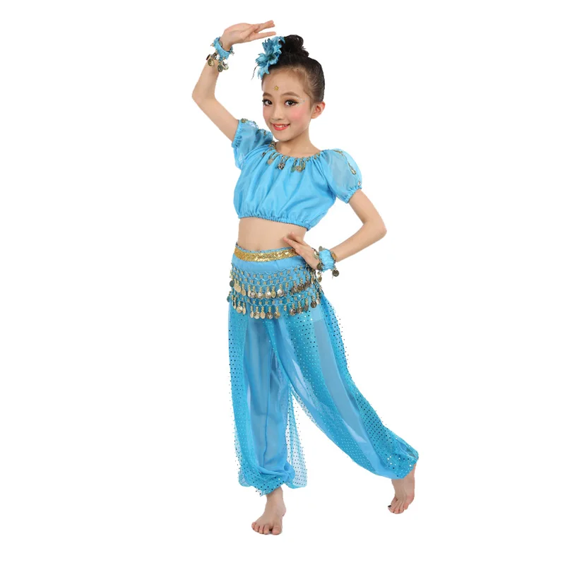 

New Girls Performance Belly Dance Costume Child Ballroom Dance Suit Bollywood Indian Performance Dancewear 5-pieces Set