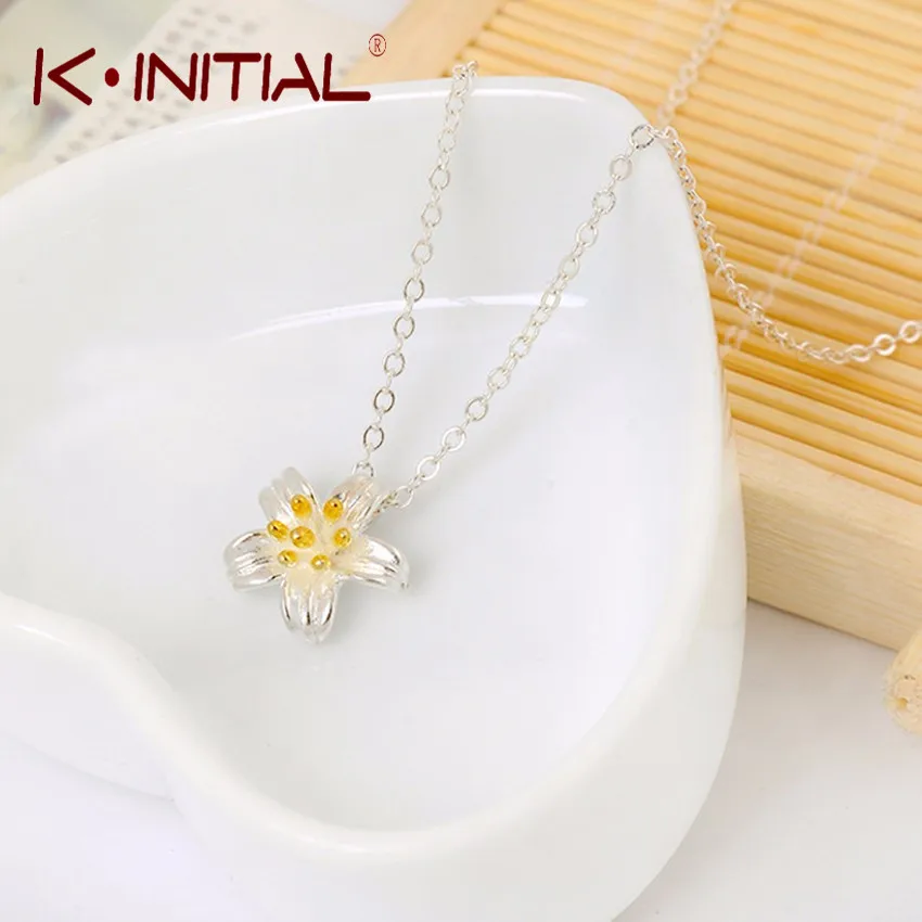 Kinitial 925 серебро звезда цветок Цепочки и ожерелья золотой кулон цветы Ожерелья для