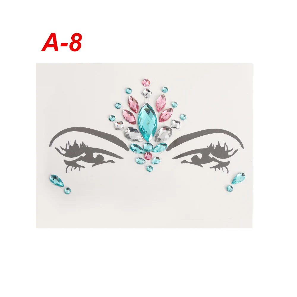1 ПК Прозрачный лицо Body Art Jewels фестиваль вечерние блеск глаз наклейки причудливые тени для век татуировки наклейки макияж Инструменты косметические - Цвет: A-8