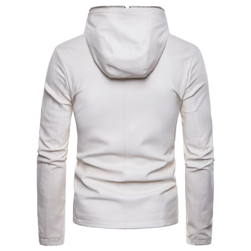 

Europe/US Size New Men's Leather Jackets Autumn Loose Zippers Motorcycle Leather Jacket Hooded Black Biker Jacket Male Outwear