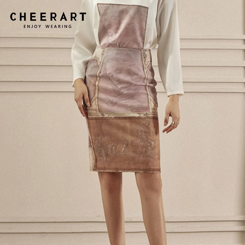 Женская винтажная юбка с завышенной талией Cheerart Облегающая Юбка До Колена