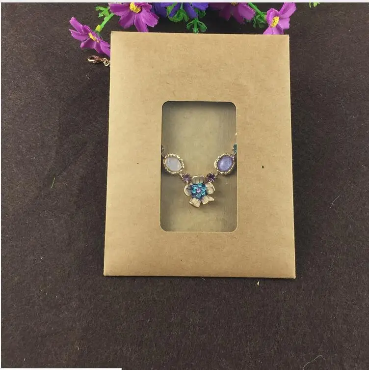

1000Set Kraft Paper Jewelry Bags&Necklace Cards Blank Jewelry Displays Packaging Karft Bag with Clear PVC Window Bag