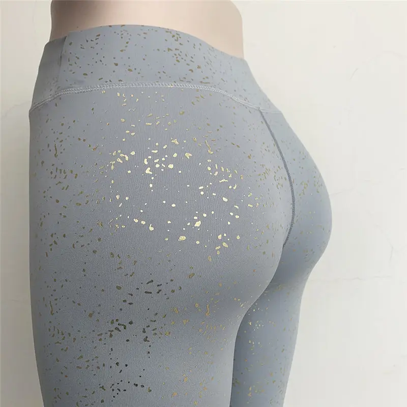 Yoga Sport Leggings Women Pants Fitness Breathable Stretch Slim Gym Tights Workout Black Gold Running Pants Female Yoga Leggings - Цвет: Серый