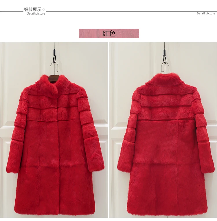 Real genuine natural full pelt whole skin rabbit fur coat women fashion stand collar jacket custom any size