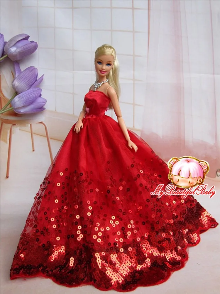 Новинка 2020 платье принцессы ручной работы с красными бусинами для куклы Барби + 4