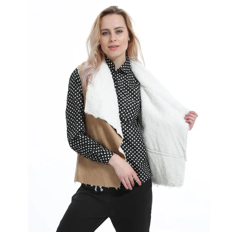 Замшевые Кожаные куртки женские жилеты из искусственного меха без рукавов с