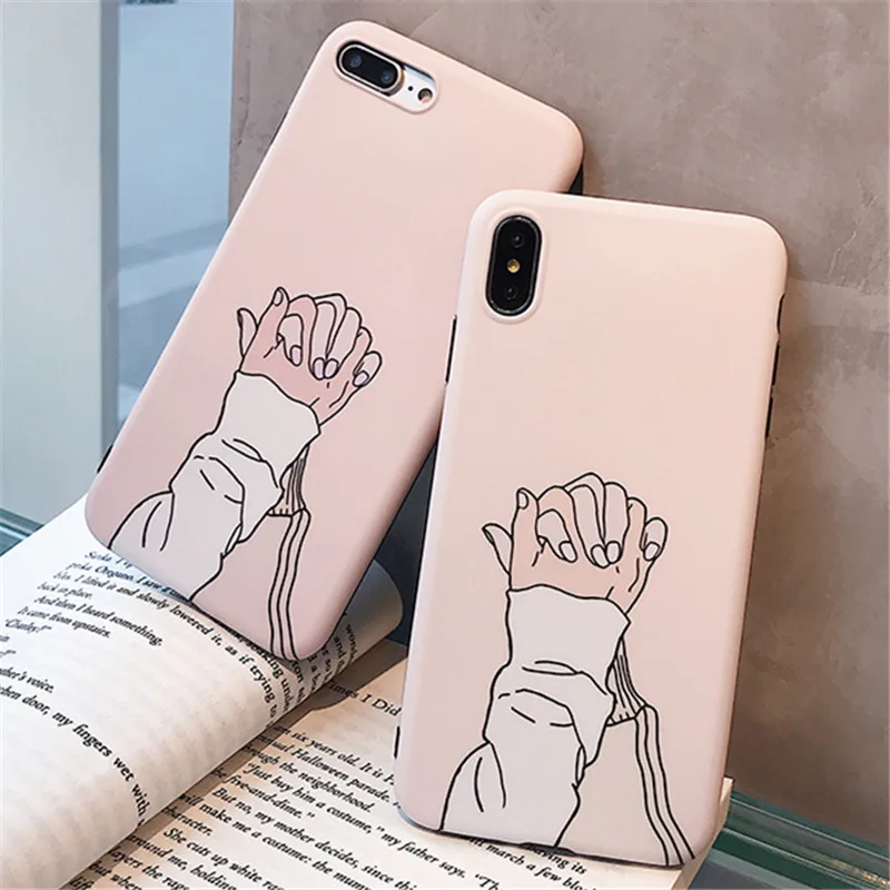 Holding hands Matte Flower Phone Case For iPhone XS max XR X 6 6S 7 8 Plus Cases Lotus leaf Luxury IMD Back Cover |