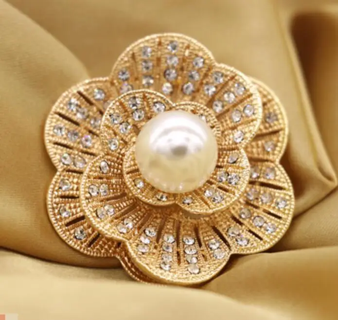 Clear Rhinestone Crystal Diamante &amp Ivory Pearl Center Flower Bouquet Pin Brooch | Украшения и аксессуары