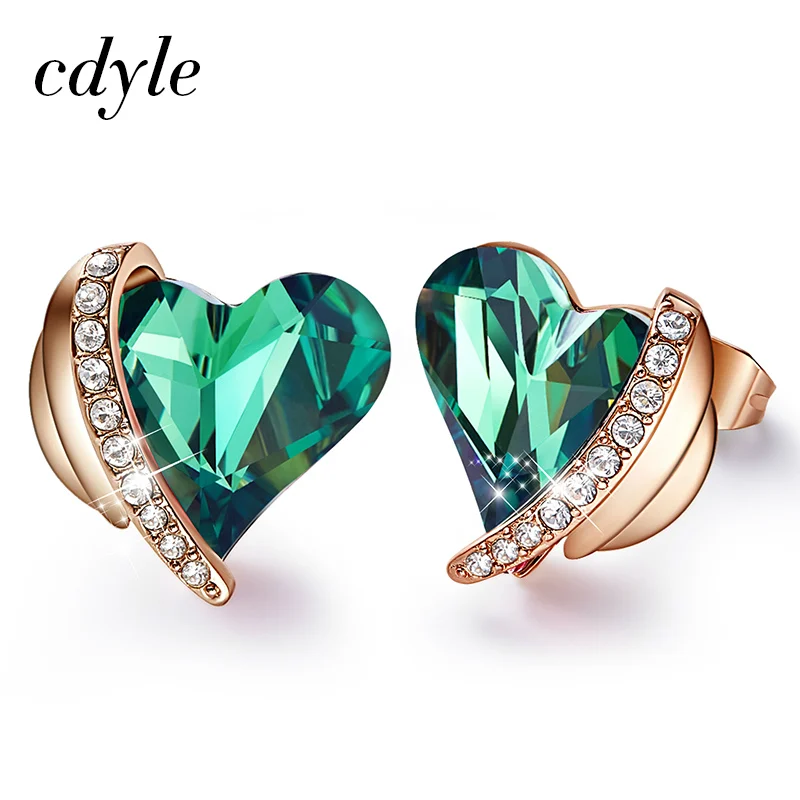 Cdyle, женские золотые серьги, украшенные розовыми кристаллами от Swarovski, ангел, красивые серьги-гвоздики, ювелирные изделия на День святого Валентина, подарки для любви - Окраска металла: Green E1877C
