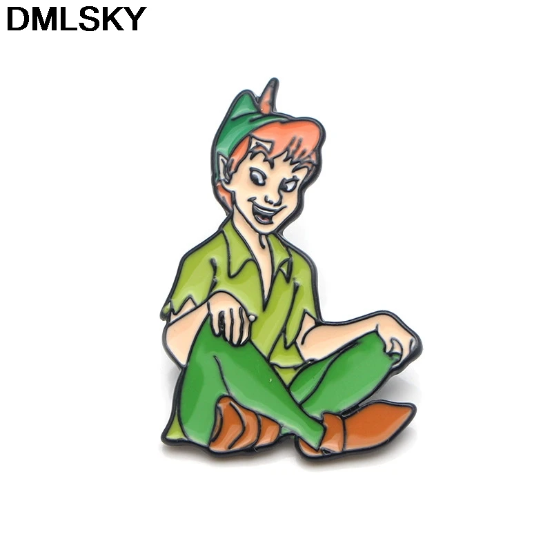 DMLSKY Питер Пэн забавные мультяшные Металлические Булавки эмалированные Броши для женщин и мужчин Нагрудный значок для рюкзака джинсовая булавка воротник ювелирные изделия M3264