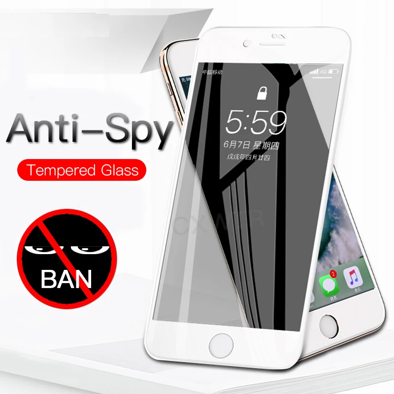 Антишпионское полное покрытие 3D изогнутый край 9H закаленное стекло для iPhone 8 7 6 6s