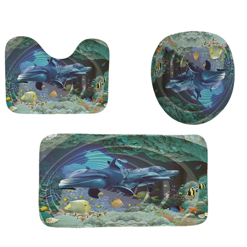 Набор ковриков для ванной комнаты в морском стиле нескользящий чехол сиденья