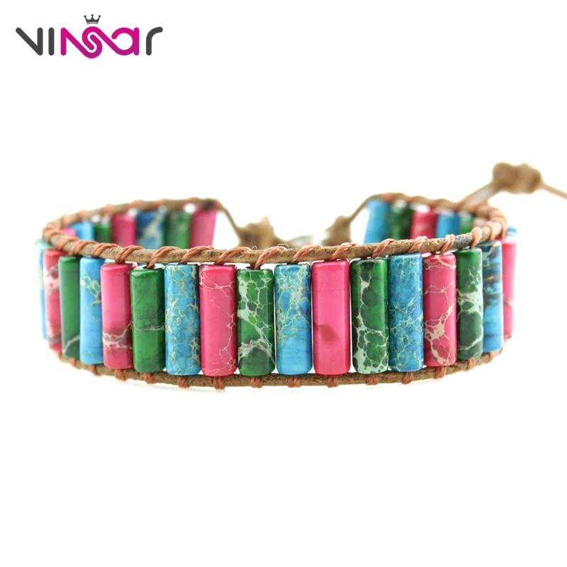 Bohemia Women Bracelets Bangles Vintage Leather Wrap Bracelet Handmade Emperor Stone Beaded Fashion Cuff DC05 | Украшения и