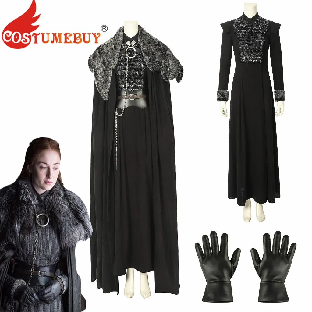 CostumeBuy престолов Сезон 8 Sansa Старк искусственный мех плащ средневековая