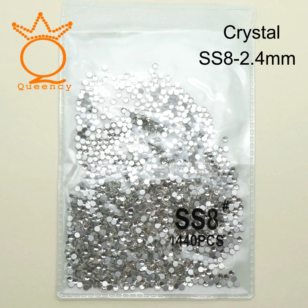 Crystal SS8 1440 шт стеклянные 3D Стразы для дизайна ногтей драгоценные камни для украшения ногтей хрустальные стразы AB Камни SS3-SS10 - Цвет: Crystal SS8