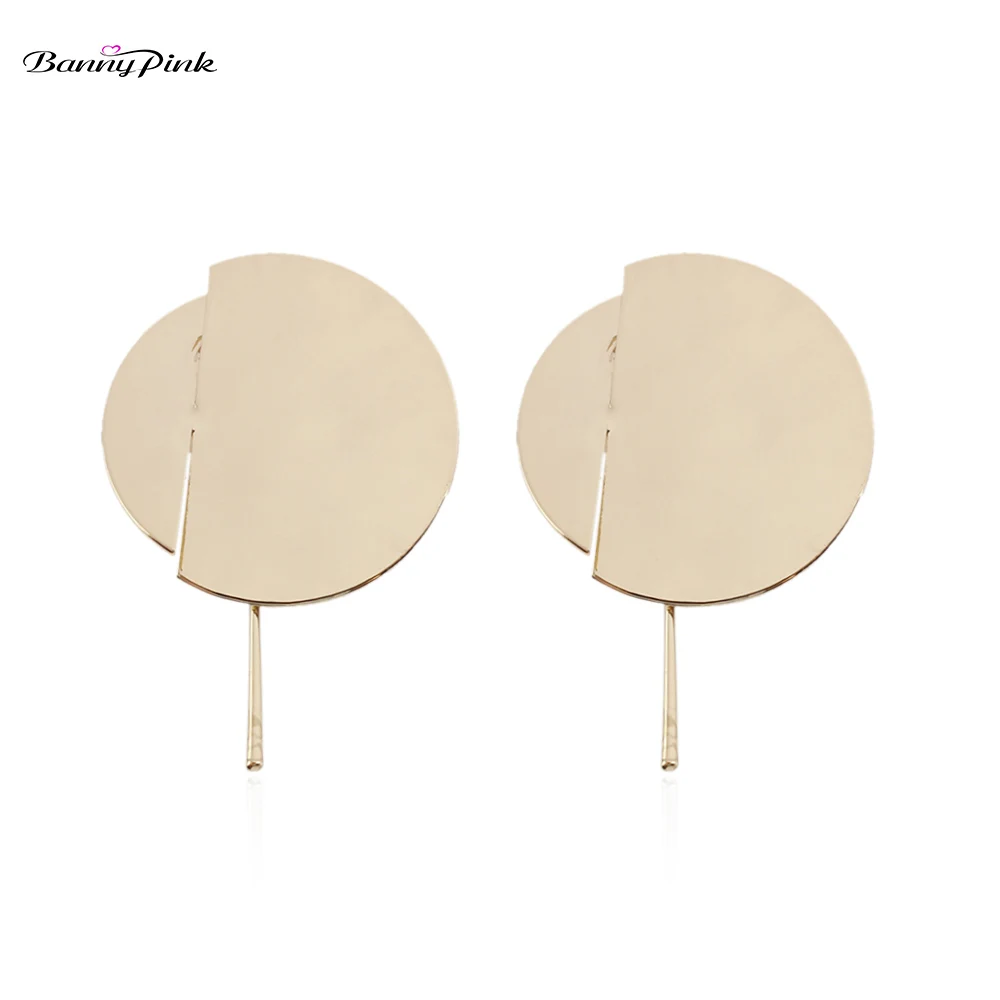 

Banny Pink Gold Color Geometric Studs Earrings For Women Simple Metal Round Dics Circle Post Earrings Punk Party Alloy Earrings