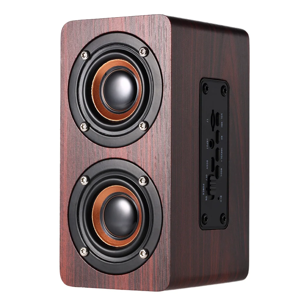 W5 Red Wood Grain Bluetooth Speakers Bass Subwoofer Sound Bar Dual Louderspeakers Hands-free Speaker w/ Mic 3.5mm AUX-IN TF Card |