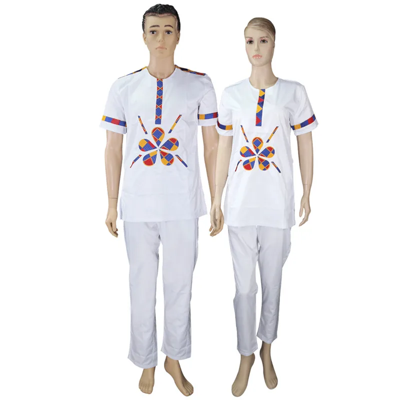 couples clothes H& D африканские пары Дашики комплект одежды топ брюки костюм для мужчин и женщин короткий рукав Футболка вышитый воск узор одежда - Цвет: couples clothes