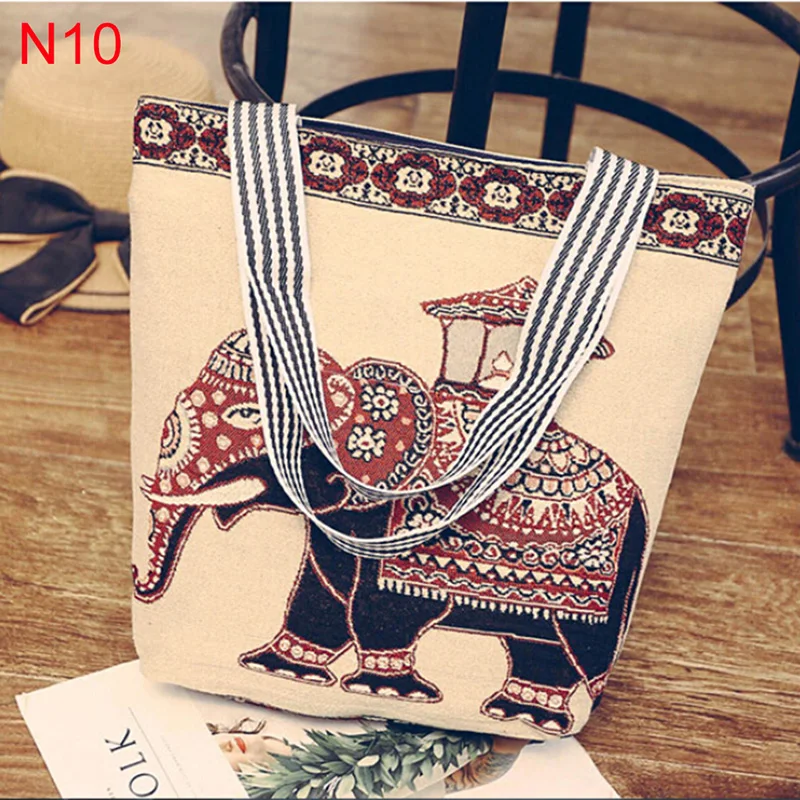 

Ladies Satchel Casual Tote Bags Canvas Bag Women's Cartoon Owl Elephant Print Handbag Colorful Qualited Shopping Shoulder Bag