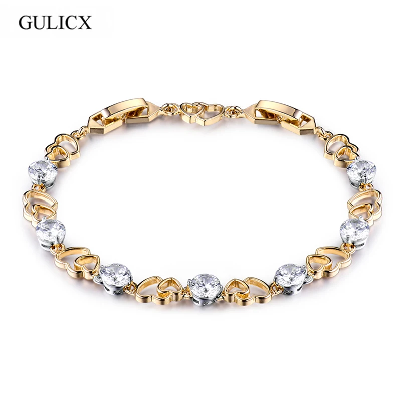 Женский браслет с двойным сердечком GULICX высококачественный цирконием для