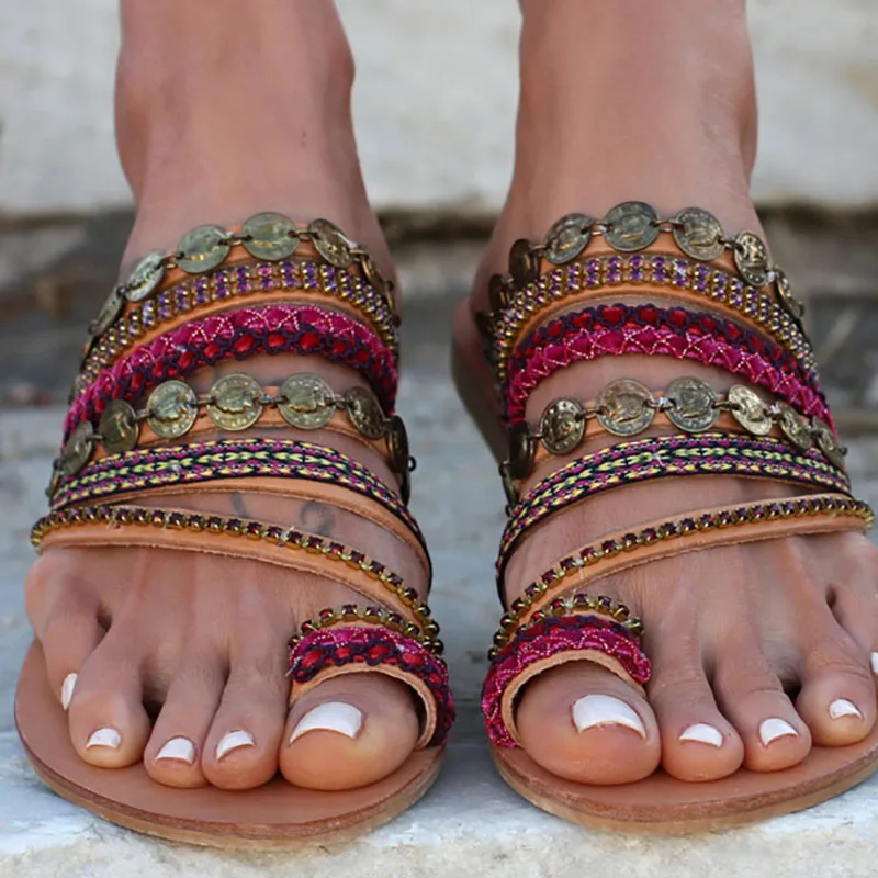 Sandalias mujer 2018 Женские летние сандалии гладиаторы Рим Тапочки на плоской подошве