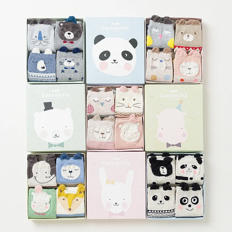 4 пары Caramella хлопок для женщин/для мужчин весна рисунок на тему осени Kawaii экипажа