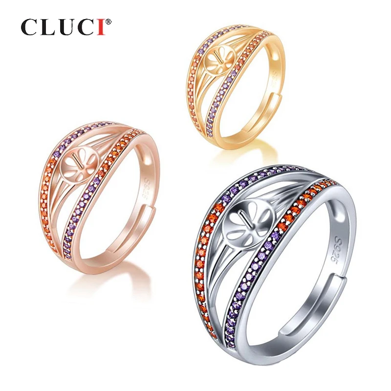 

CLUCI 925 Silver Women Rings Jewelry Mysterious Zircon Eye Shaped Pearl Ring Mounting Silver 925 Adjustable Rings SR2196SB