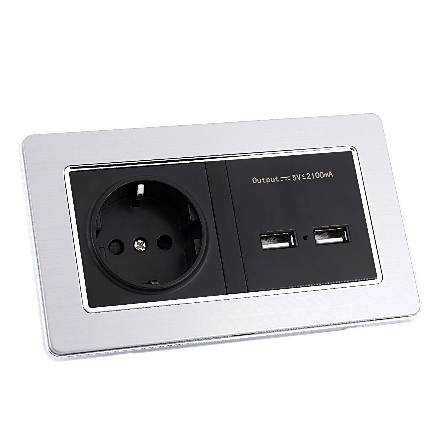 Штепсельная розетка SHGO, стандарт ЕС, розетка с двумя usb-портами для зарядки, для мобильных 5 В, 2,1 А, панель из нержавеющей стали