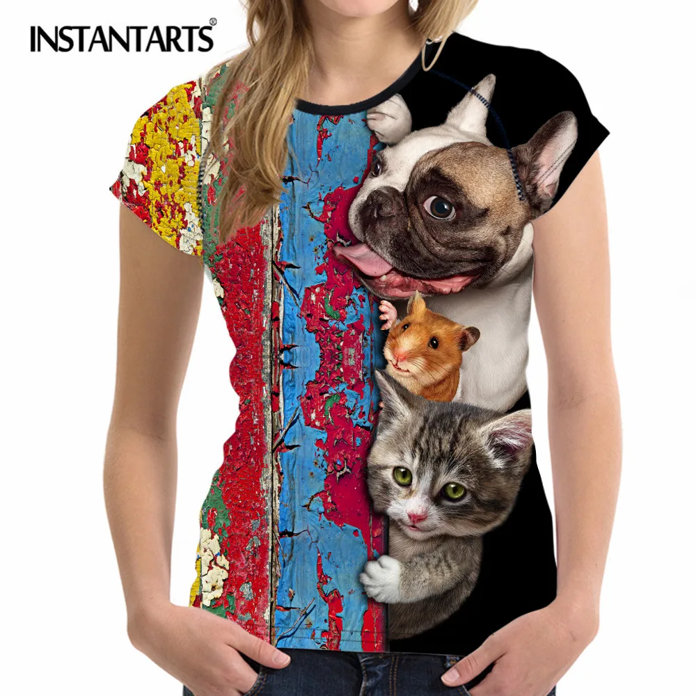INSTANTARTS Breathable Sport Ladies Running T Shirt 3D Cat Dog Pattern Outdoor Yoga Fitness Tshirt Girl Short Sleeve | Спорт и