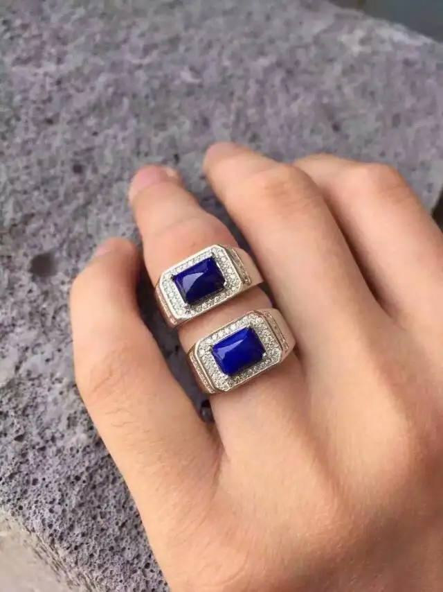 

Natural blue lapis lazuli Ring Natural gemstone Ring S925 sterling silver trendy Elegant big square women men party gift Jewelry