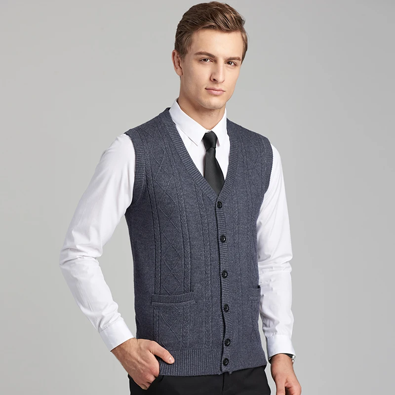 2020 Новое поступление осенняя одежда свитер мужские однотонные жилеты шерстяной