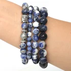 Браслеты из натурального камня, 6 мм, 8 мм, 10 мм, с бусинами в синюю полоску, эластичная веревка 19 см для мужчин и женщин, модные украшения