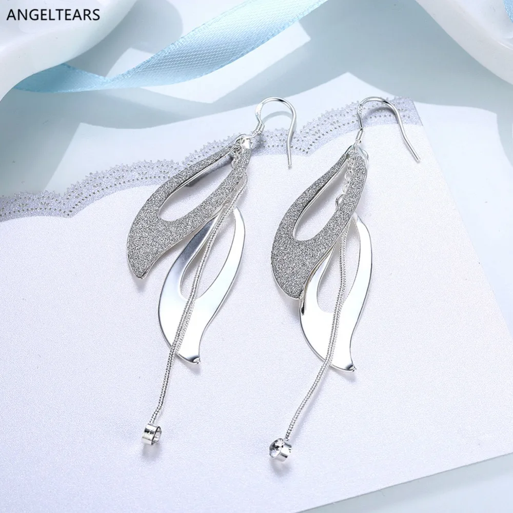 2017 Лидер продаж серебро Цвет скраб оставляет Форма длинные Висячие серьги модная
