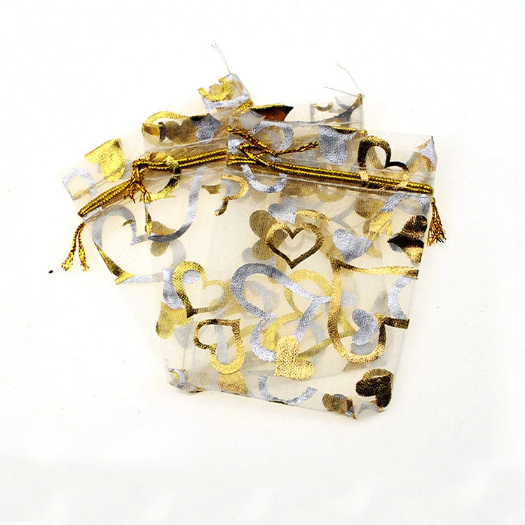 9*12 см 50 шт. подарочные пакеты в форме сердца белого золота для ювелирных