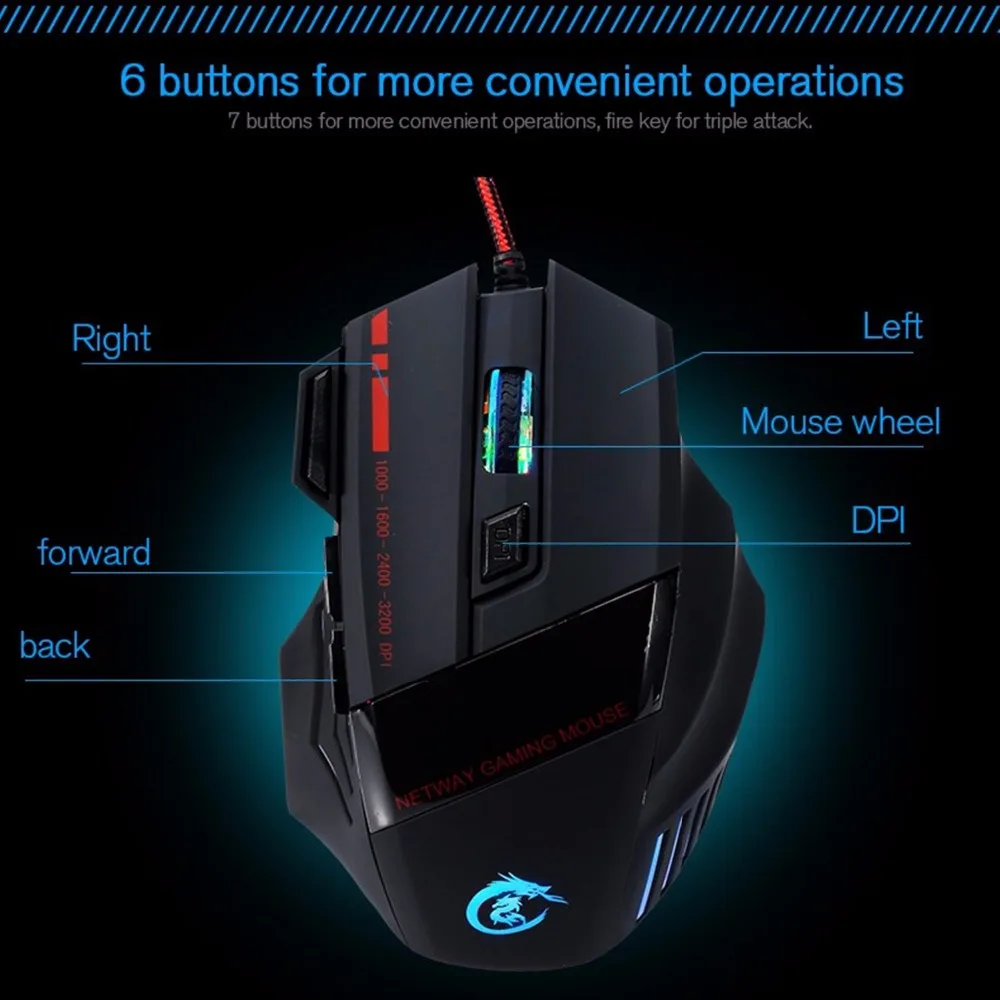 QUWIND Professional Wired Gaming Mouse 7 Button 5500 DPI LED Optical USB Computer Game Mice | Компьютеры и офис