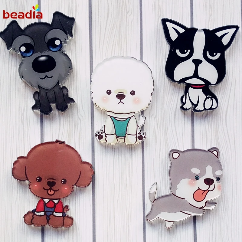 Оптовая продажа 1 шт. пакет акриловая Милая мультяшная форма в виде собаки брошь
