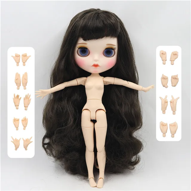 doll with hand AB Фабрика blyth кукла 1/6 bjd белая кожа сустава тела темно-коричневые черные волосы, новое матовое лицо резные губы с бровью индивидуальные лица - Цвет: doll with hand AB