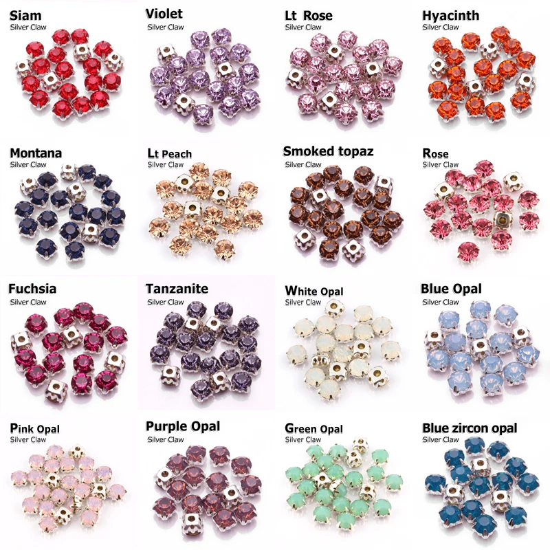 

Hot sale ! 15 Colors Sew on Rhinestone Silver Claw Stones 4mm/5mm/6mm/7mm for dresses decoration free shiping