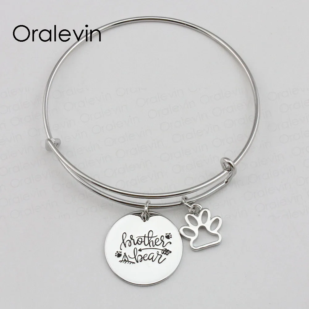 BROTHER BEAR Inspirational Hand Stamped Engraved Custom Pendant Expandable Wire Bangle Bracelet Diy Jewelry 10Pcs/Lot #LN2240B | Украшения
