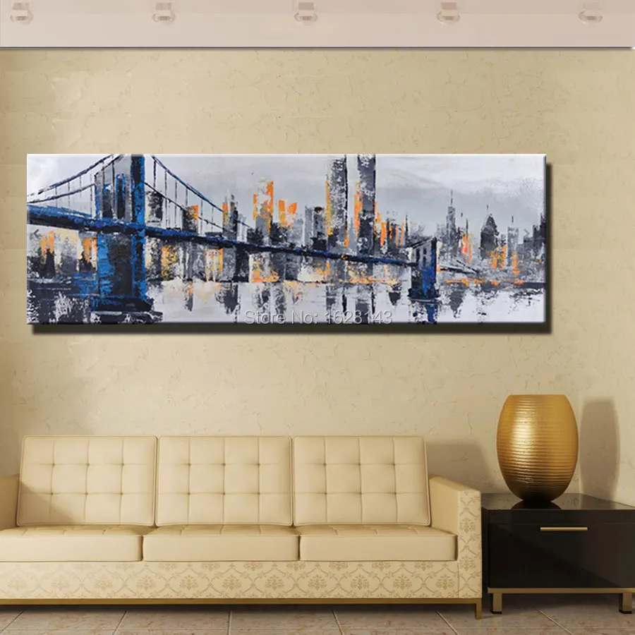 5 Шт. Ручной работы Аннотация Манхэттен Бруклинский Мост Картина Маслом