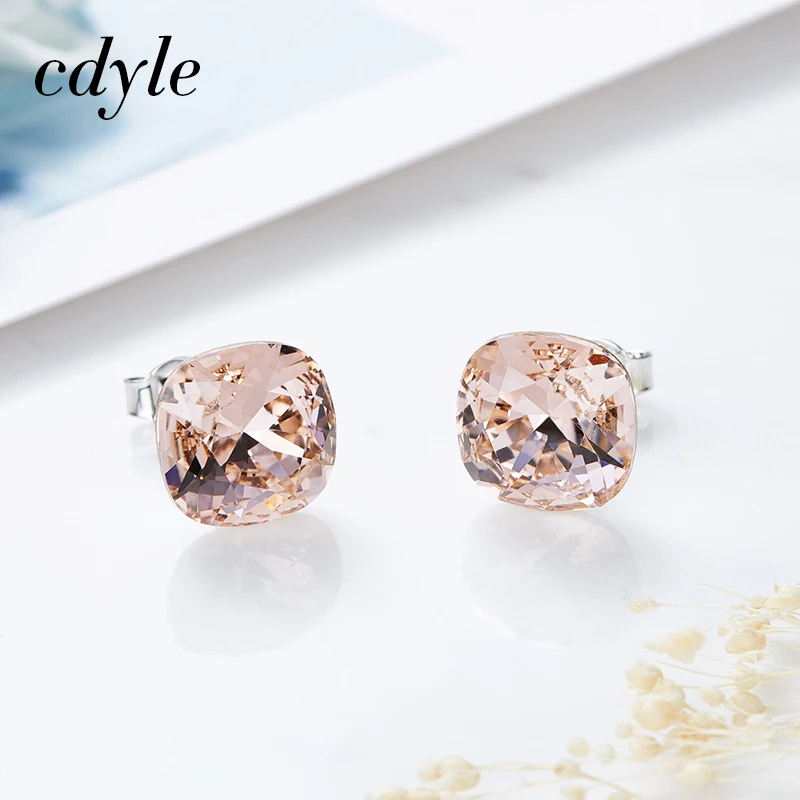 Cdyle 925 пробы Серебряные Серьги Квадратные украшенные кристаллами серьги для женщин подарок крошечные простые ювелирные изделия