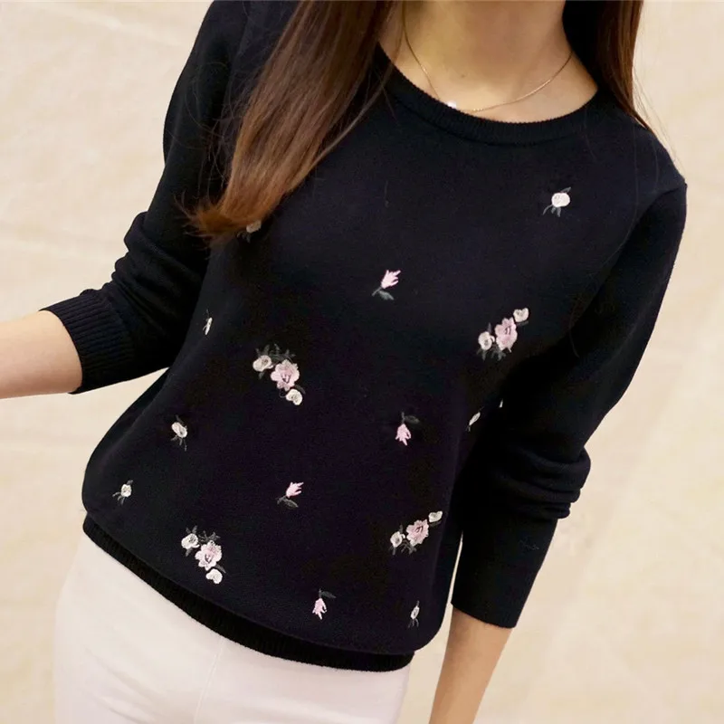 2017 High Quality Women Sweater Autumn Winter Pullover Solid Knitted Peach Embroidery Slim Top Oversized Sweaters Female | Женская