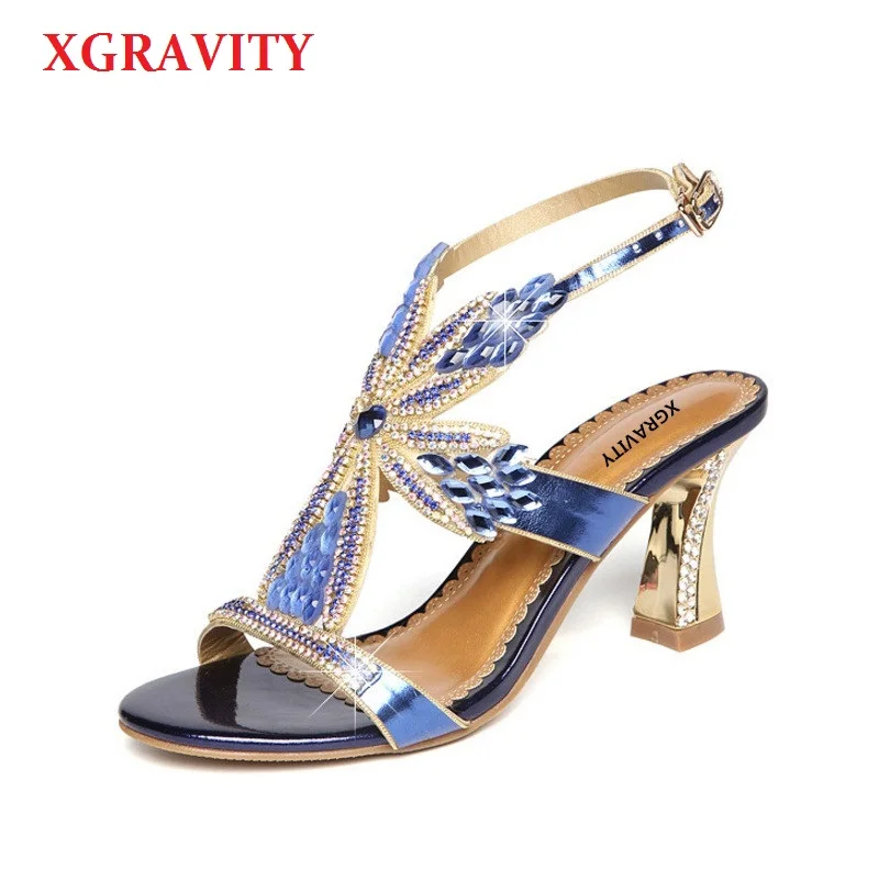 

XGRAVITY Elegant Lady Sexy Party Shoes New Ladies Chunky Heel Sexy Crystal Rhinestone Design Women Elegant Ladies Sandals B269