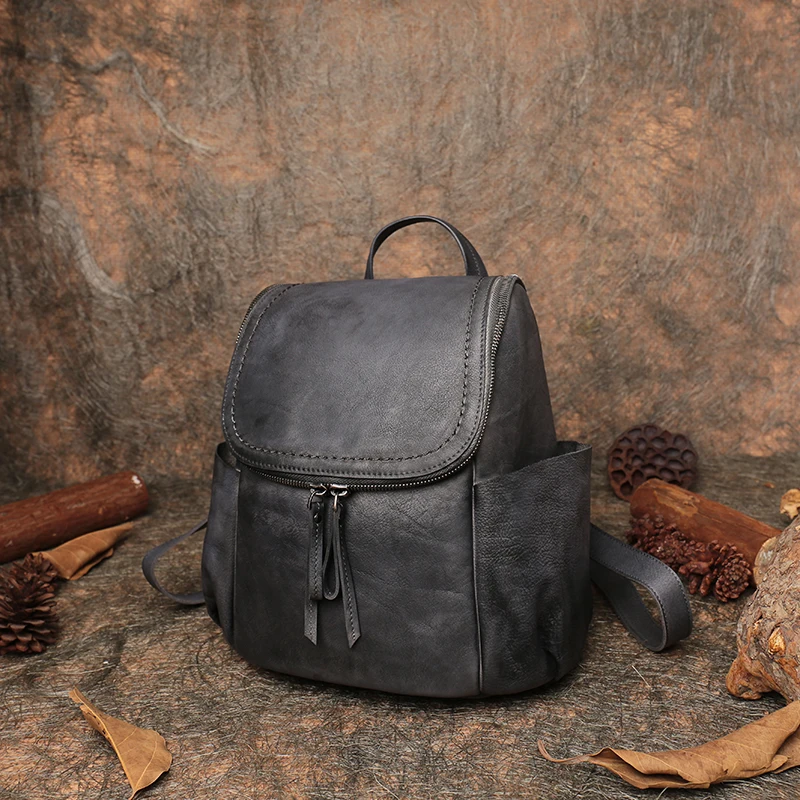 Top Grain Cow Leather Women Backpack 2019 Summer Travel Men Knapsack Bags Handmade Genuine Unisex Back Pack Lady | Багаж и сумки
